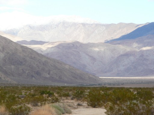 Snow on the mountain seen from Clark Dry Lake dispersed camping area